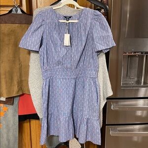 Hatley Seersucker Smocked Waist Prairie Coastal Embroidered Large